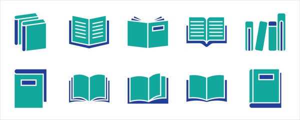 Book icon set. Simple flat vector collection for graphic design. Library, reading, learning, education, knowledge, study symbols. Editable stroke