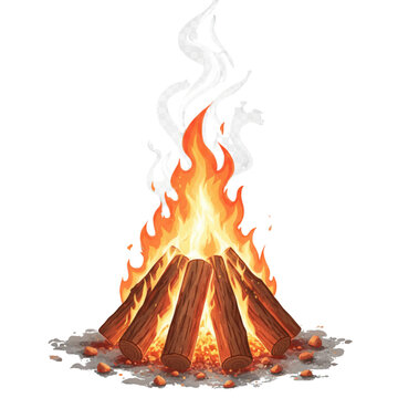 bonfire clip art symbol representing summer camping and outdoor leisure on the floor on Isolated transparent background png. generated with AI