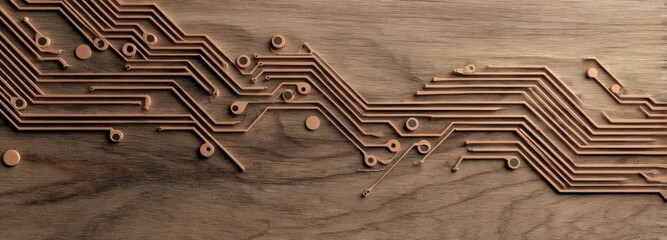 Circuit board on wood background design
