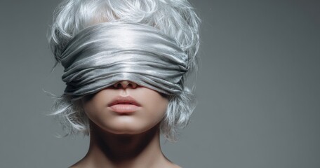 Woman with silver blindfold