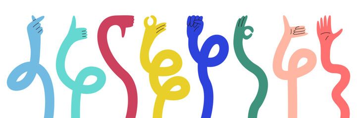 Flexible Hand Long Arm Cartoon Clipart. Abstract Comic Gesture Hands Icon with Funky Style. Vector Illustration