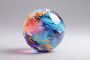Vibrant glass sphere depicting colorful miniature Earth