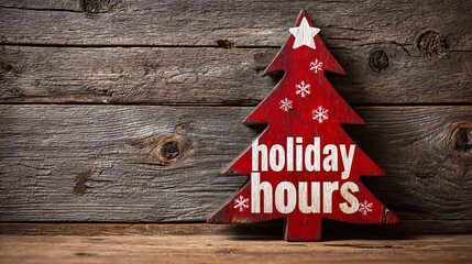Festive Holiday Hours Sign on Rustic Wood Background for Christmas Season Business Promotion and Special Holiday Events for a Warm and Inviting Atmosphere