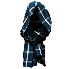 Stylish balaclava scarf worn as a hood, soft fabric with modern streetwear aesthetic