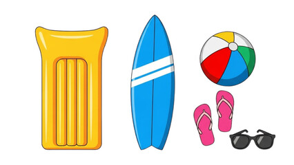 Beach accessories and fun summer holiday items for vacation
