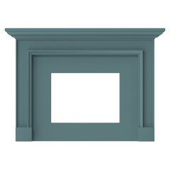Elegant teal fireplace mantel with a clean, modern design on a white background