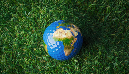 Golf Ball Painted as Globe on Grass – World Politics and Global Issues Metaphor