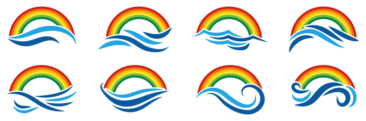 Obraz premium Rainbow and wave shapes create a cheerful symbolic collection with bright tones. Each icon shows soft curves and flowing movement