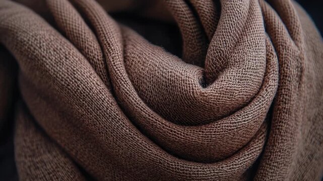 Video Close-up of a brown scarf on a black background, useful for textile or design projects