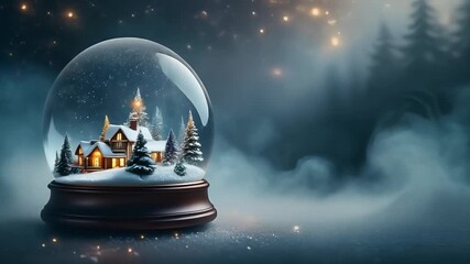 A whimsical snow globe showcasing a winter village scene with falling snowflakes. - Powered by Adobe