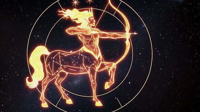 Animation of Sagittarius Constellation Zodiac Sign with Glowing Stars and Cosmic Background