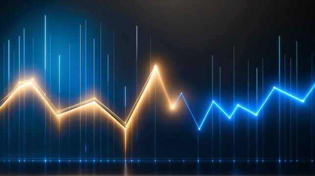 Futuristic Financial Data Visualization Background – Glowing Line Graphs and Analytics Light Waves