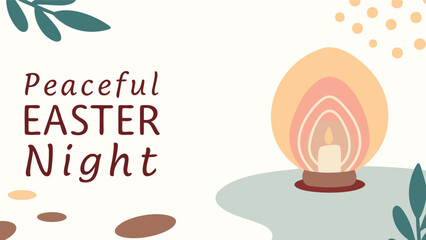 Peaceful easter night with a warm glowing candle lantern and subtle botanical elements conveying a sense of calm and celebration