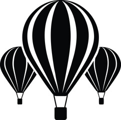Three Black and White Hot Air Balloons Icon

