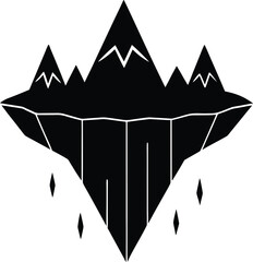 Floating Mountain Island Silhouette with Crystals

