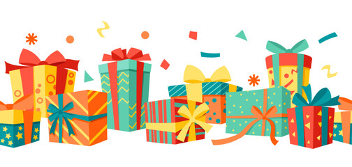 Seamless pattern with gift boxes. Colorful presents for celebration, discounts or promotions.