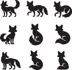 Collection of stylized fox silhouettes perfect for branding and design projects