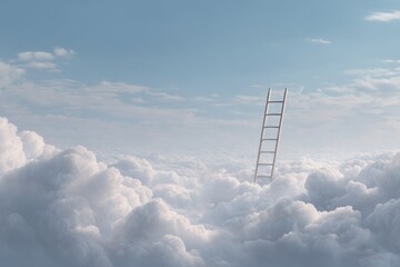 Ladder Reaching the Sky Over Clouds