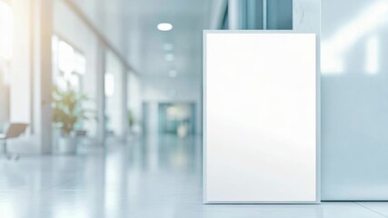 Video A modern office hallway with a blank sign on the wall, perfect for use in presentations, videos or as a placeholder