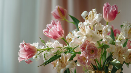 Elegant Floral Composition with Pink Tulips and White Lilies