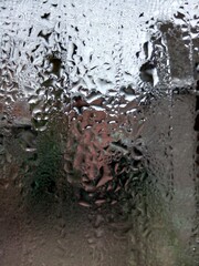 Water condensate on the glass photo 