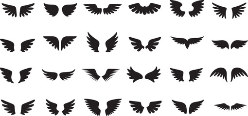 Black angel wings collection showcasing various shapes and sizes in an array of different styles