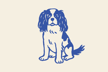Obraz premium Cavalier spaniel sitting naive sketch dog vector illustration