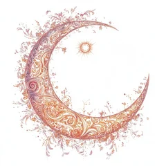 Stickers Meisjeskamer Radiant crescent moon adorned with ornate  bohemian inspired patterns and soft sunset hues  isolated on a clean white background  This abstract  captures a sense of magic  mysticism  and tranquility  © Digital Artistry Den