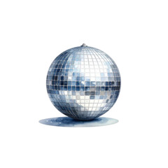 Watercolor illustration of a shiny disco ball isolated on transparent background