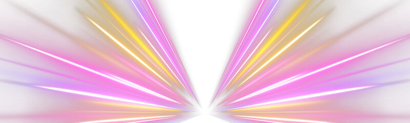 Yellow and pink neon arcs twist across a dark city skyline. Motion blur enhances speed perception and dynamic energy. Great for cyberpunk or sci-fi visuals. PNG