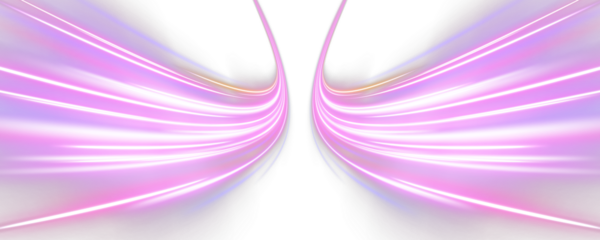 Orange and pink neon streaks twist across a transparent background. Motion blur enhances speed perception and dynamic energy. Perfect for digital or tech visuals. PNG