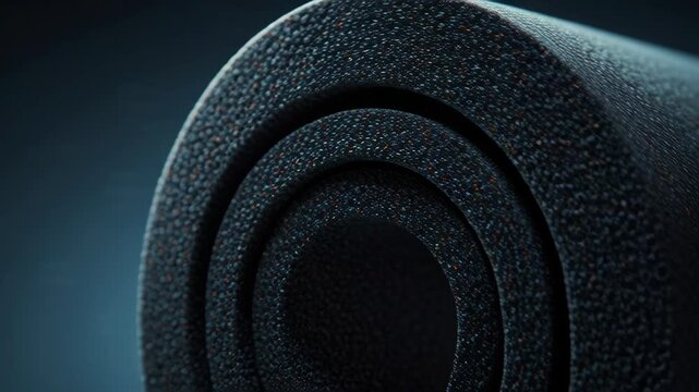 Close-up texture of a black foam roller, revealing layered material and soft shadows