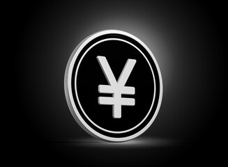 Obraz premium Shiny Silver And Black Rounded Japanese Yen Coin Isolated On dark Background 3d Illustration