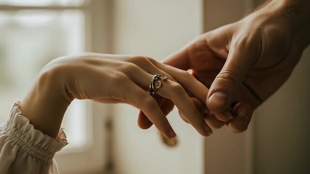 Couple exchanging rings representing eternal love, commitment and union, a symbol of lifetime