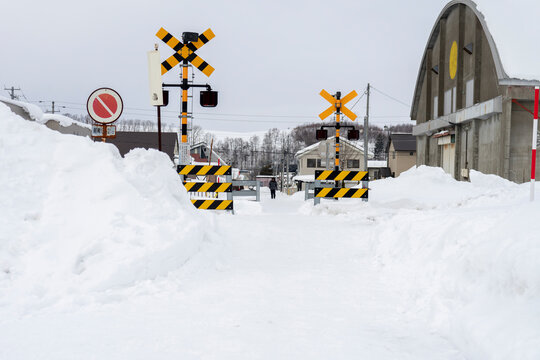 A snowy train track in Sapporo