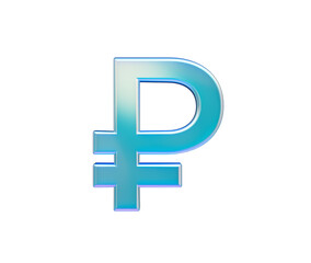 Obraz premium Shiny iridescent Russian Ruble symbol in cool blue tones with soft glow and depth, 3D Illustration