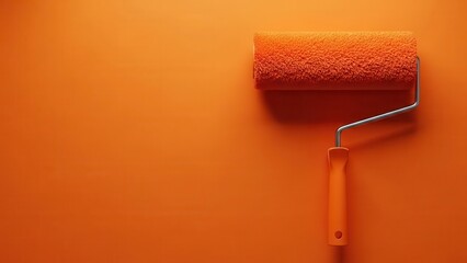 Obraz premium Paint roller applying vibrant orange color to a wall surface