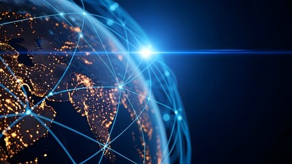 Global network connection over earth at night with city lights