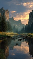 Mountain river landscape sunrise
