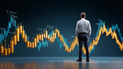 Business Acumen: A silhouette of a business person analyzing a dynamic graph, symbolizing strategic vision and market foresight - Powered by Adobe