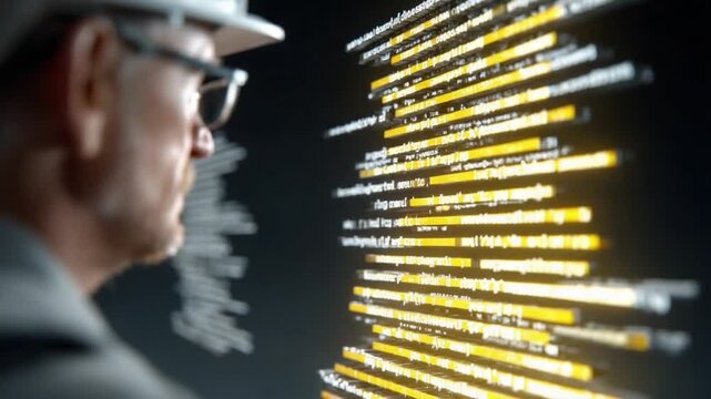 Focused Code Master: A seasoned software developer, immersed in lines of code, meticulously analyzes a digital display, reflecting expertise and dedication in the realm of technology.
