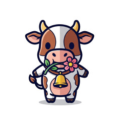 Obraz premium Cute Cartoon Cow Holding Flower and Bell in Adorable Design