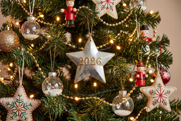 2026 Christmas ornaments decor. Christmas background.