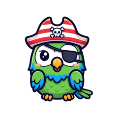 Naklejka premium Colorful Parrot Character in Pirate Hat with Eye Patch