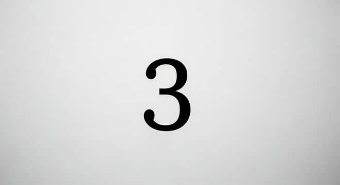 Number three on white background simple black digit for counting or identification