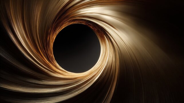 Abstract swirl of golden and brown hues creating a vortex effect with dark center, evoking depth and mystery, suitable for backgrounds and designs.