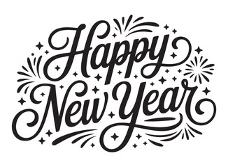 Elegant Happy New Year lettering with fireworks a festive vector design for holiday greetings and in