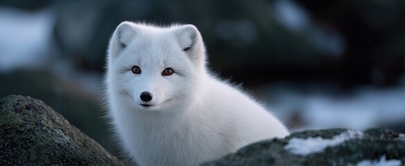 Obraz premium The arctic fox melts into winter like a snowflake hiding in a blizzard.