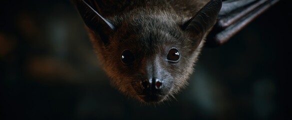 Obraz premium The bat clings firmly to the ceiling hanging headfirst.