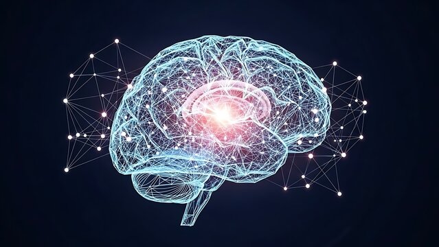Futuristic glowing brain network illustrates AI, innovation, neuroscience, and the power of human intelligence for cutting-edge technology applications - Powered by Adobe